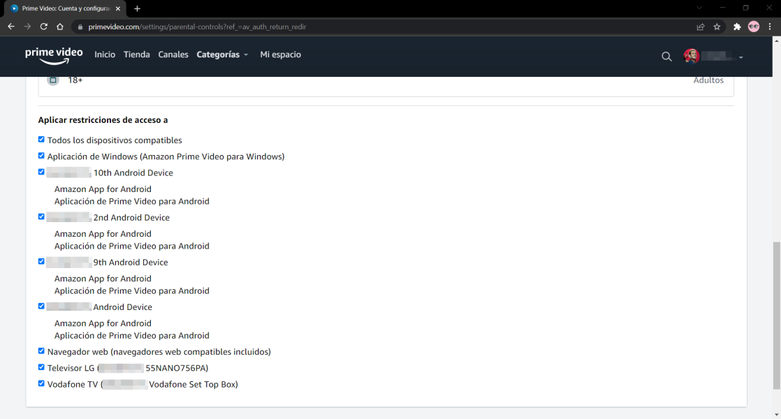 Configuración de Aplicación de restricciones de acceso de Prime Video