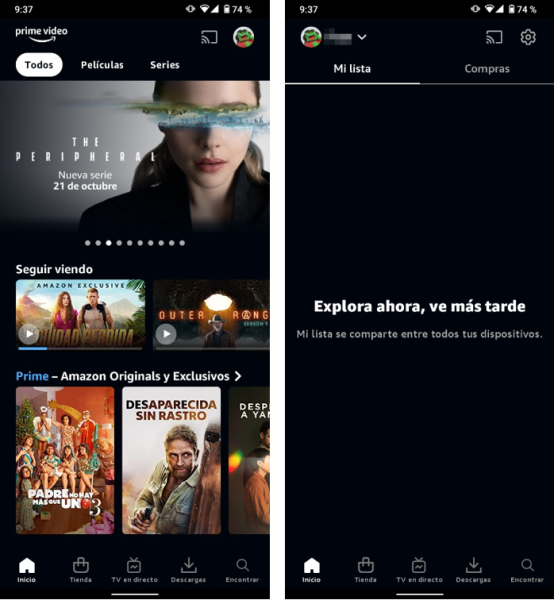  Pantalla para Android de Prime Video