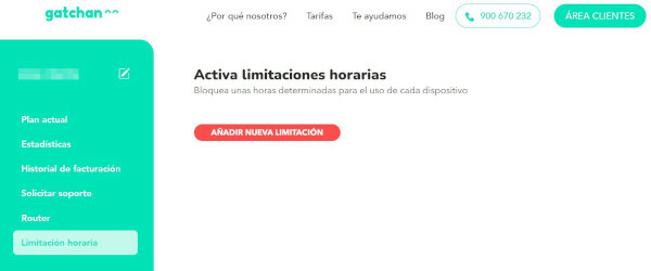 Gatchan – Añadir limitación horaria: Añadir nueva limitación.