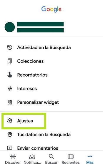 Aplicación móvil de Google Chrome – Acceso a ‘Ajustes’ en la configuración de cuenta
