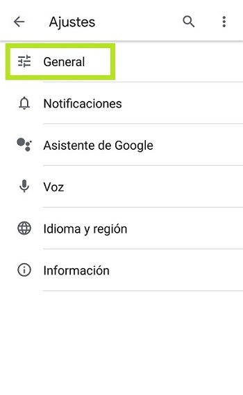 Aplicación móvil de Google Chrome – Acceso a ‘General’ en ajustes