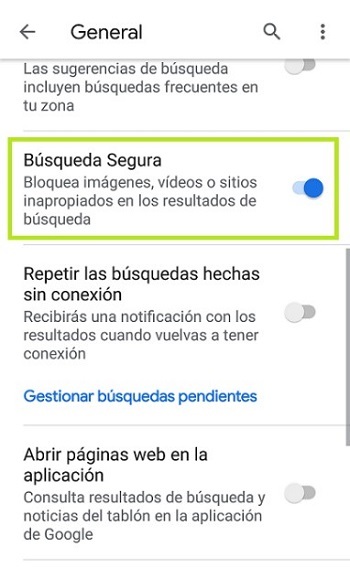 Aplicación móvil de Google Chrome – Activación de búsqueda segura