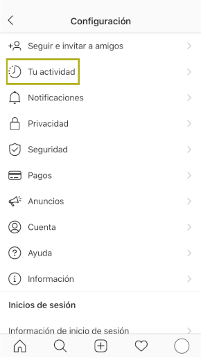 Imagen configuración Instagram