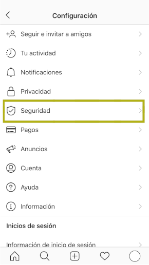 Imagen configuración seguridad Instagram