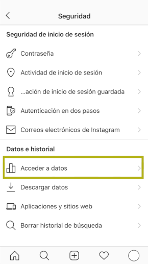 Imagen, configuración acceder a los datos Instagram