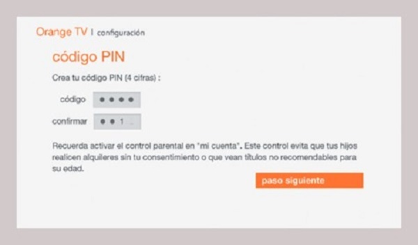 Menú de configuración del descodificador – Página de configuración del código PIN del control parental