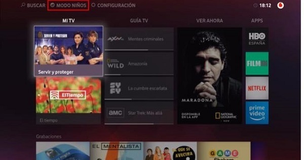 Vodafone Modo Niños – Acceso desde el menú principal: