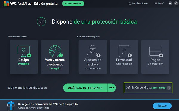 Ventana principal del antivirus AVG