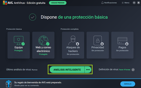 Ventana del antivirus AVG