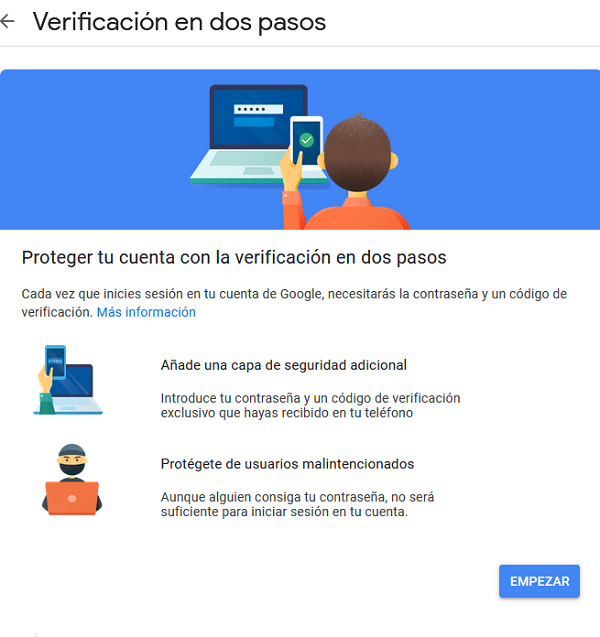 Ventana de seguridad de cuenta Gmail