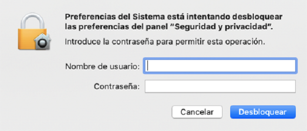 Menú de validación de usuario con privilegios