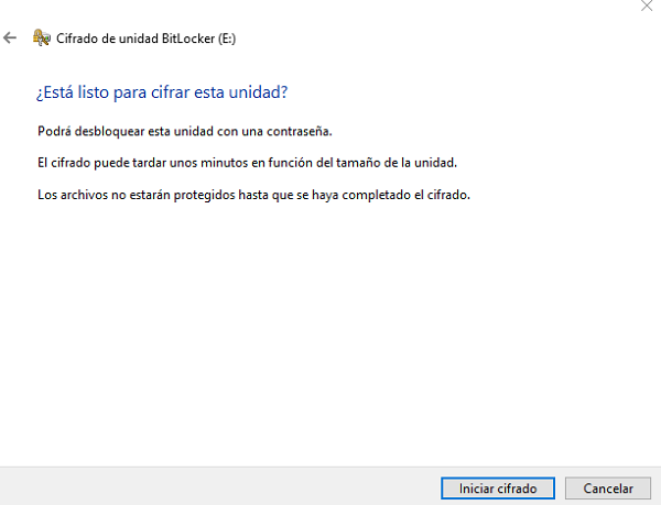 Ventana de iniciar cifrado