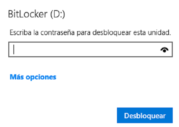 Ventana de contraseña para desbloquear una unidad cifrada