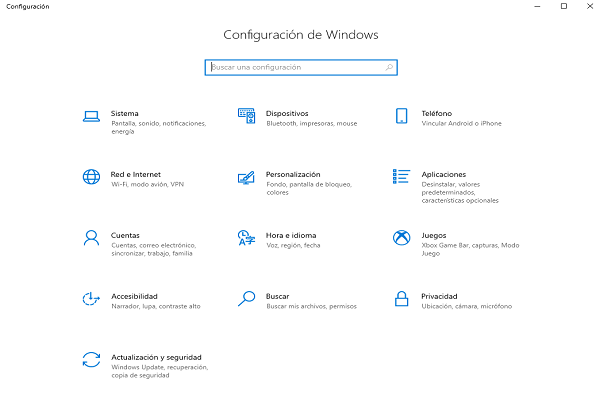 Ventana de ‘Configuración de Windows’