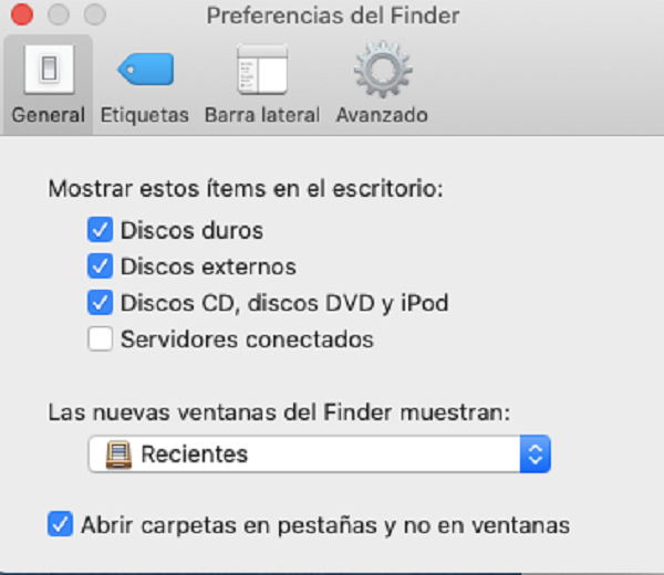 Ventana de preferencias del ‘Finder’