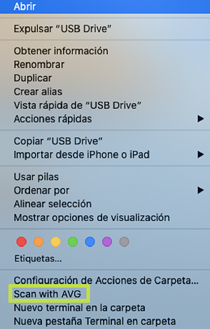 Desplegable del icono USB