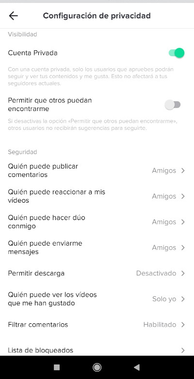 Configuración de privacidad de redes sociales de TikTok - Asuntos