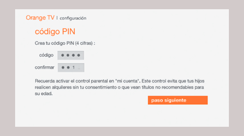 Configuración de código PIN en Orange TV
