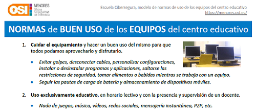 Modelo de IS4K de normas de uso de los equipos del centro educativo