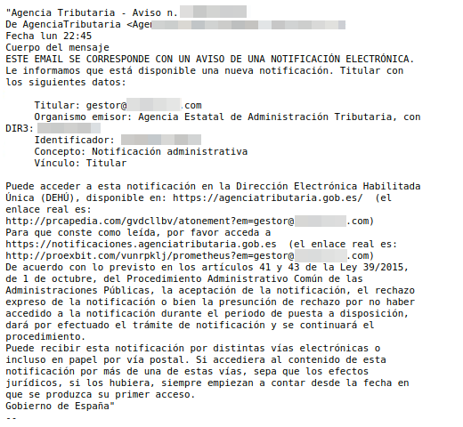 Ejemplo phishing AEAT