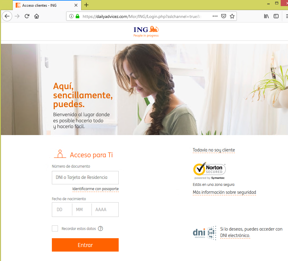 Aviso OSI - Página web fraudulenta ING