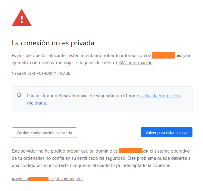 Imagen "La conexión no es privada"