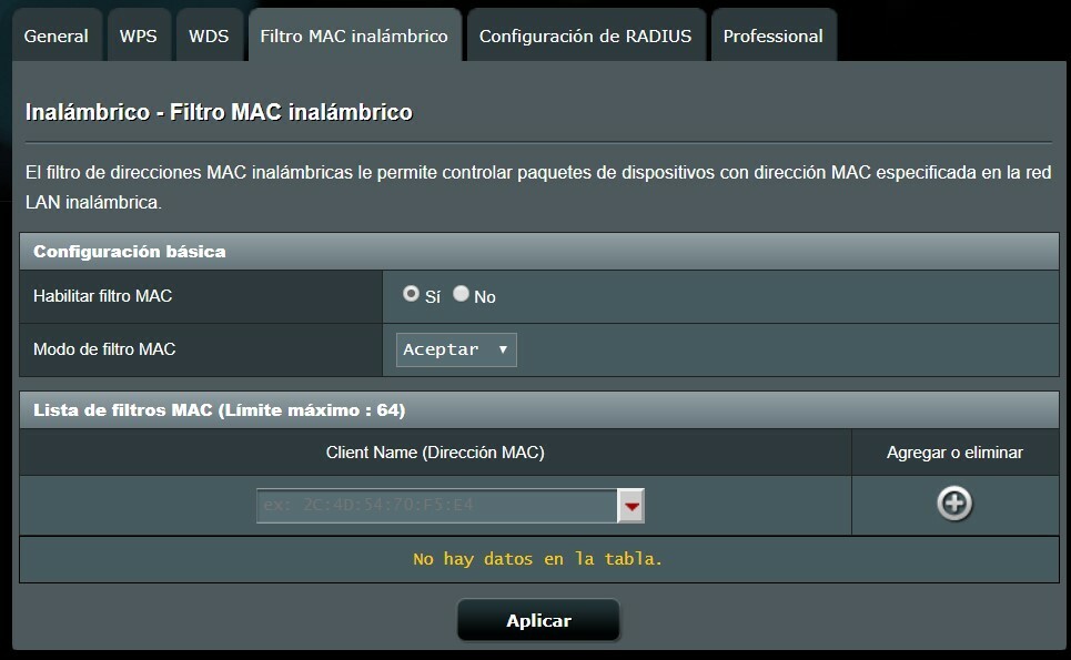 Creación de un filtro por MAC en la conexión wifi