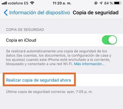 Cómo realizar una copia de seguridad a través de iCloud