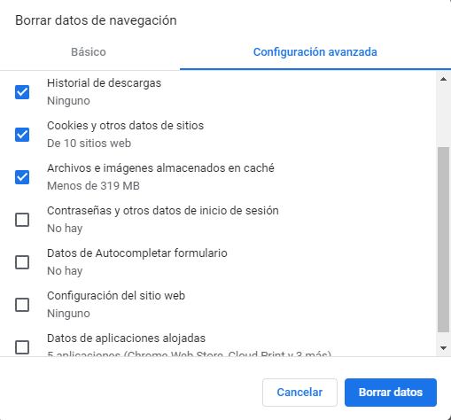 Cómo borrar datos de navegación del navegador