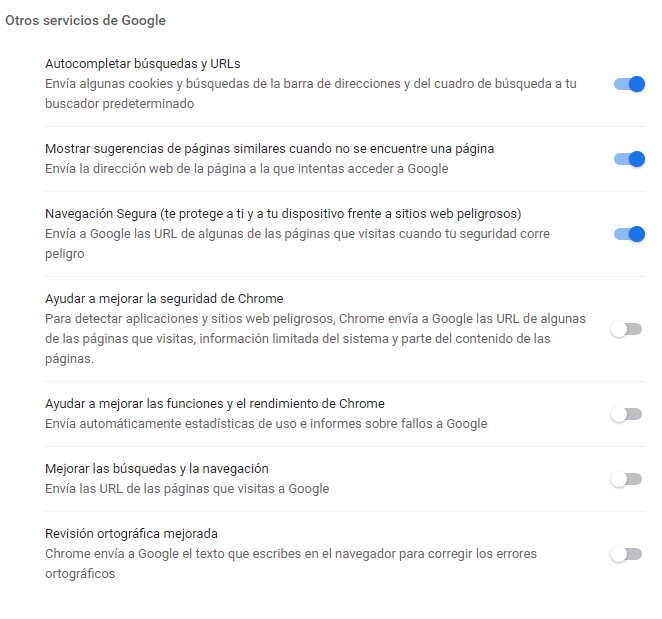 Cómo configurar otros servicios de Google en el navegador