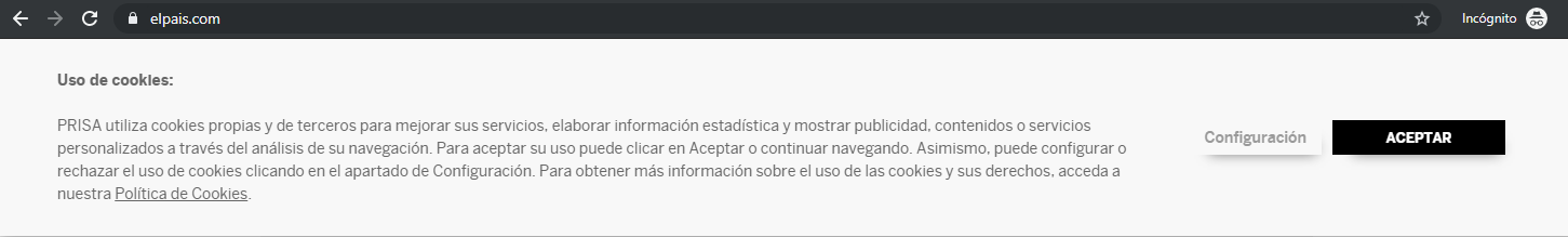 Aviso sobre la configuración y uso de las cookies