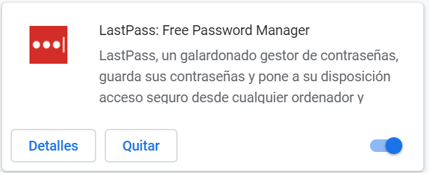 Ejemplo de desinstalación de una extensión en Google Chrome