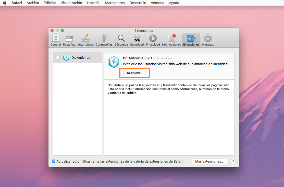 Cómo desinstalar extensiones en Safari
