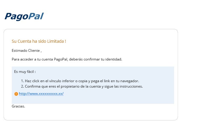 Imagen de ejemplo de e-mail de phishing