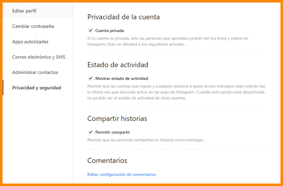 Blog OSI - Configuración privacidad y seguridad Instagram