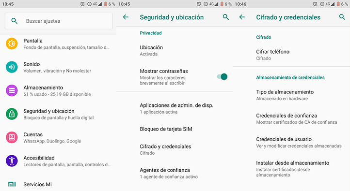 Ejemplo de cifrado de un dispositivo Android