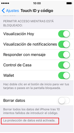 Ejemplo de cifrado de un dispositivo iPhone