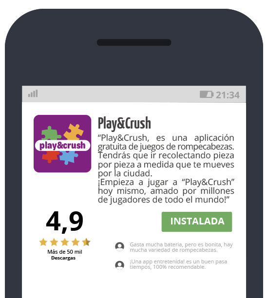 Información detallada de la app de juegos en la plataforma de aplicaciones