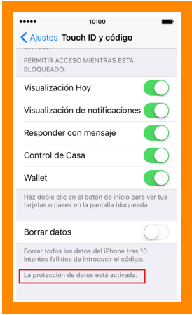 Ajustes de Touch ID y código de iPhone