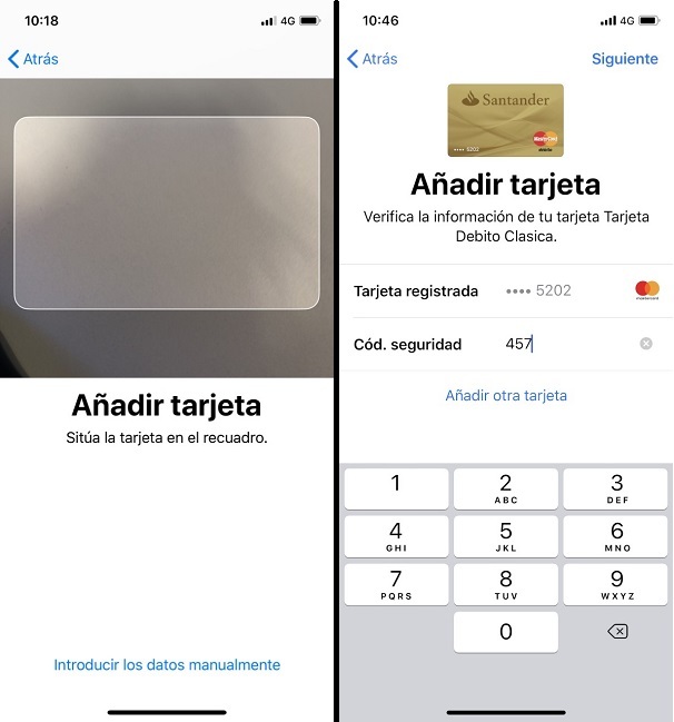 Añadir tarjetas en Apple Pay de forma manual o mediante cámara