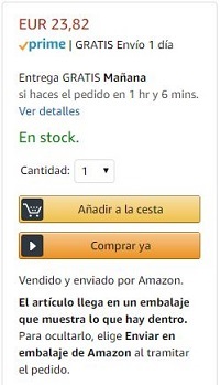 Ejemplo de la compra de un producto y su stock en almacenes - Amazon