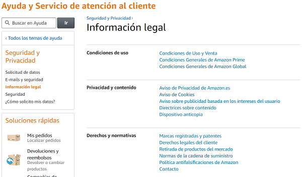 Información legal de Amazon