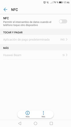 Menú para activar/desactivar NFC en un móvil Android