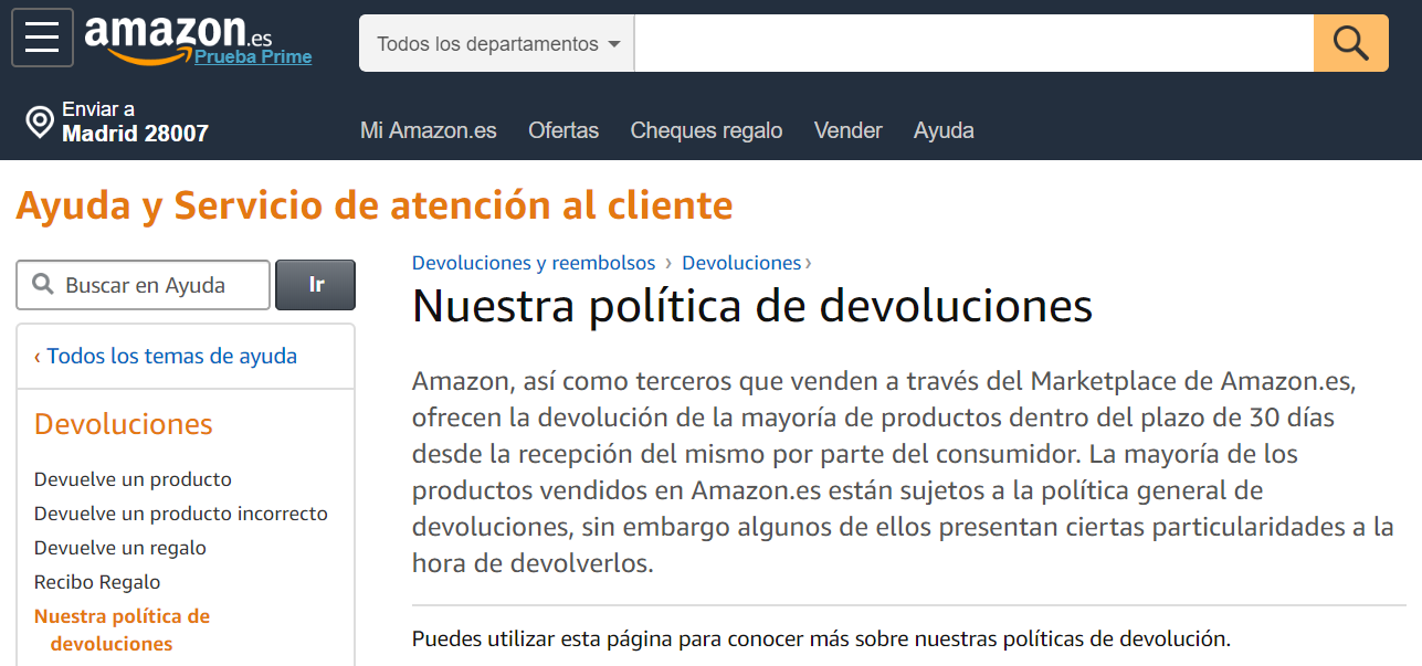 Política de devoluciones de Amazon
