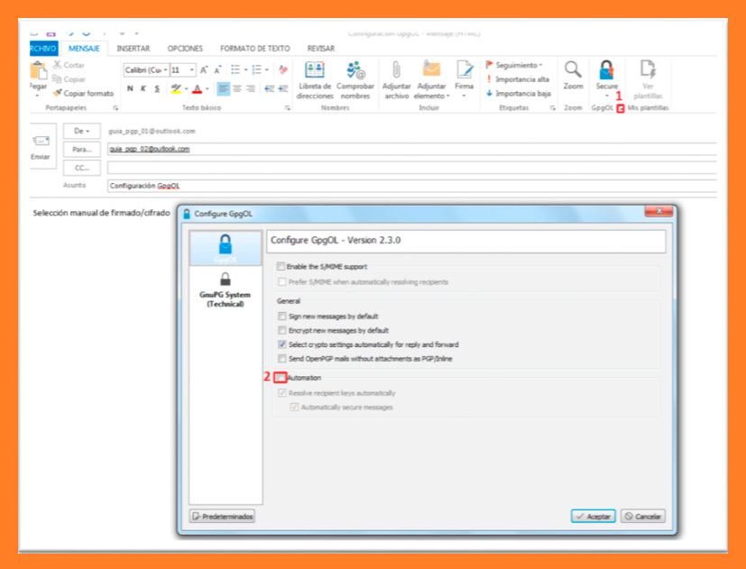 Instrucciones para configurar GpgOL