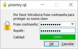 Ventana de petición de contraseñas y creación del certificado