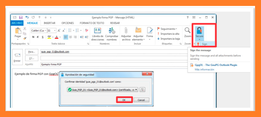 Instrucciones para firmar los correos con GpgOL