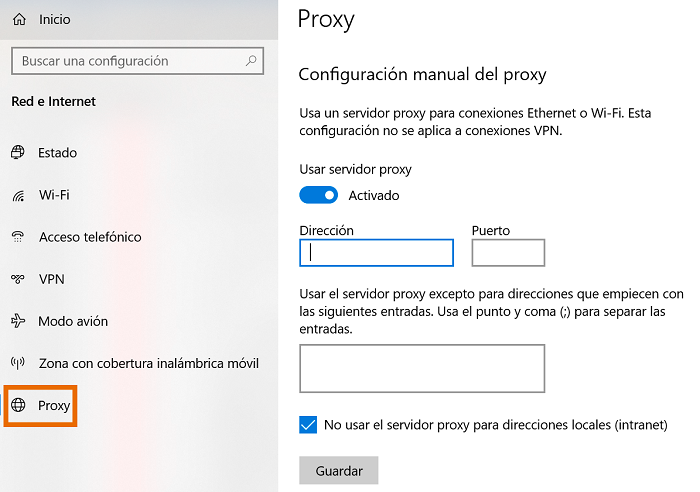 Configuración proxy
