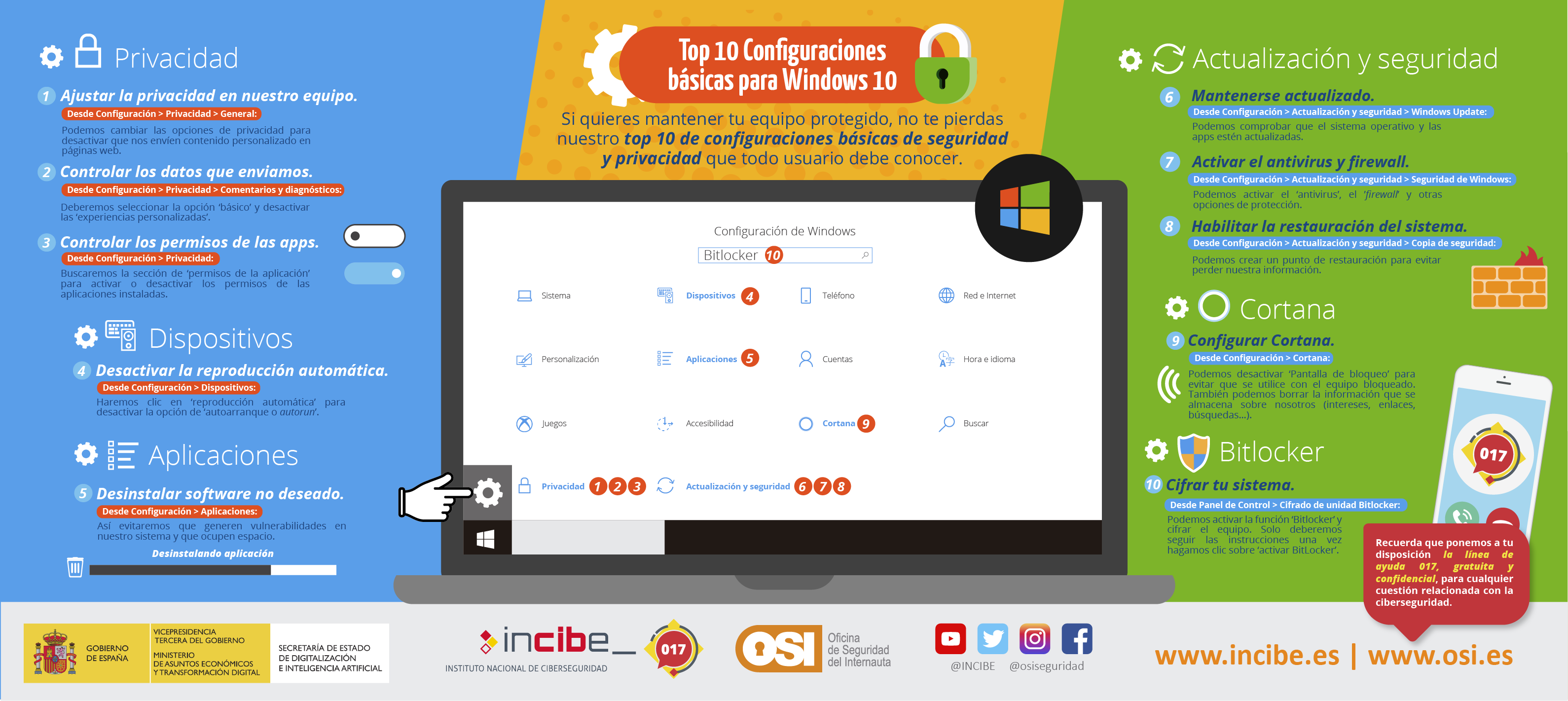 Infografía Top 10 Configuraciones básicas para Windows 10