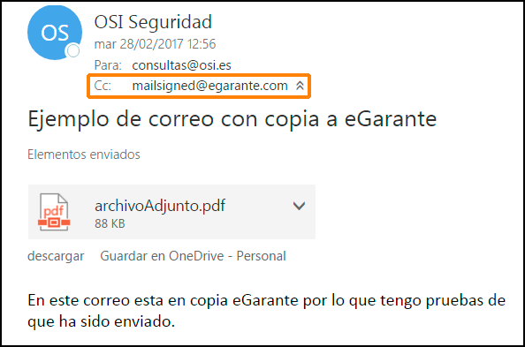 Ejemplo de correo con copia a eGarante